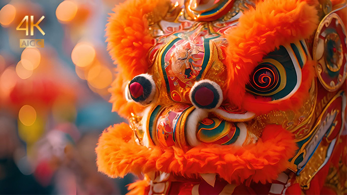 过年舞狮子庆祝新年 春节年初一醒狮表演