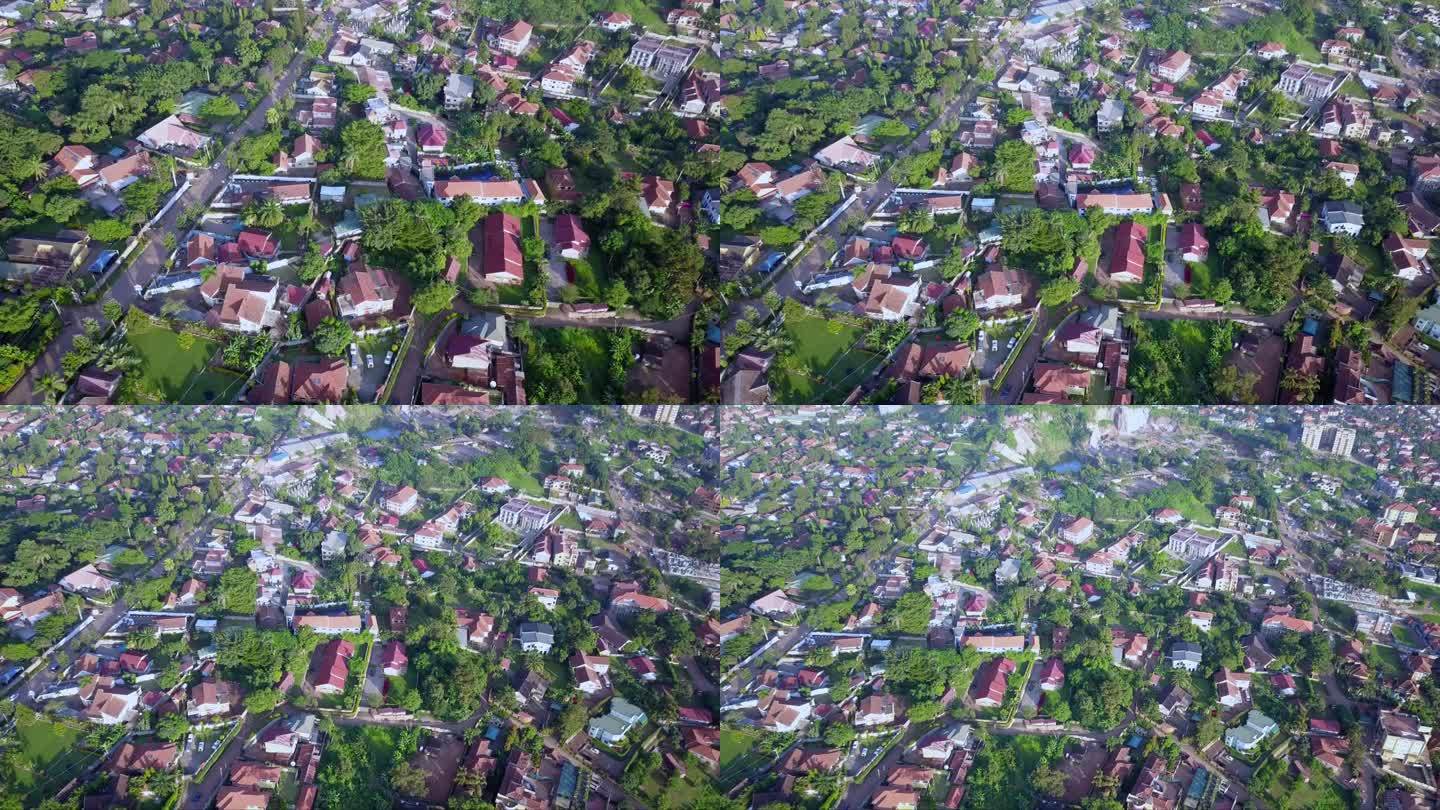 乌干达坎帕拉Muyenga居民区的无人机视图。