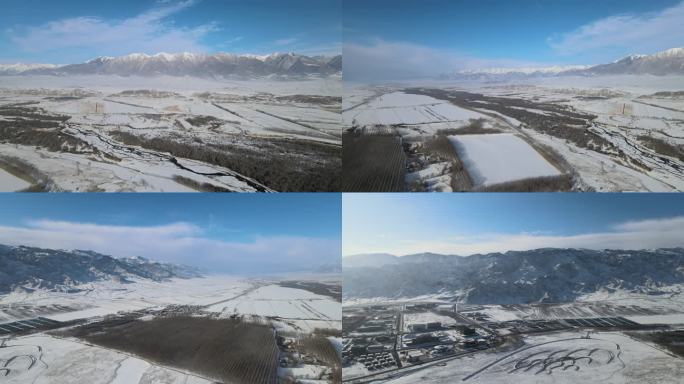 雪山 湿地 雪原 航拍 晴空万里