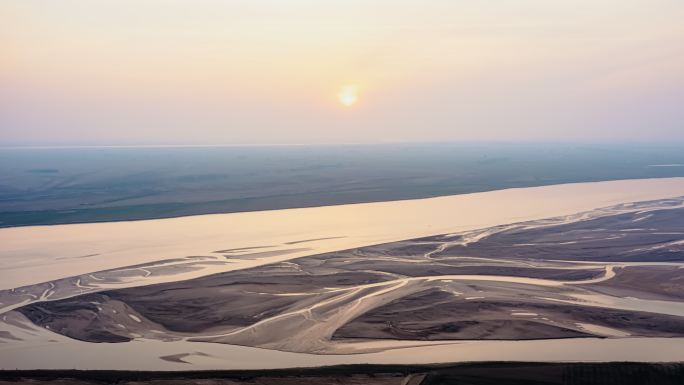 开封兰考黄河湿地日落航拍延时摄影