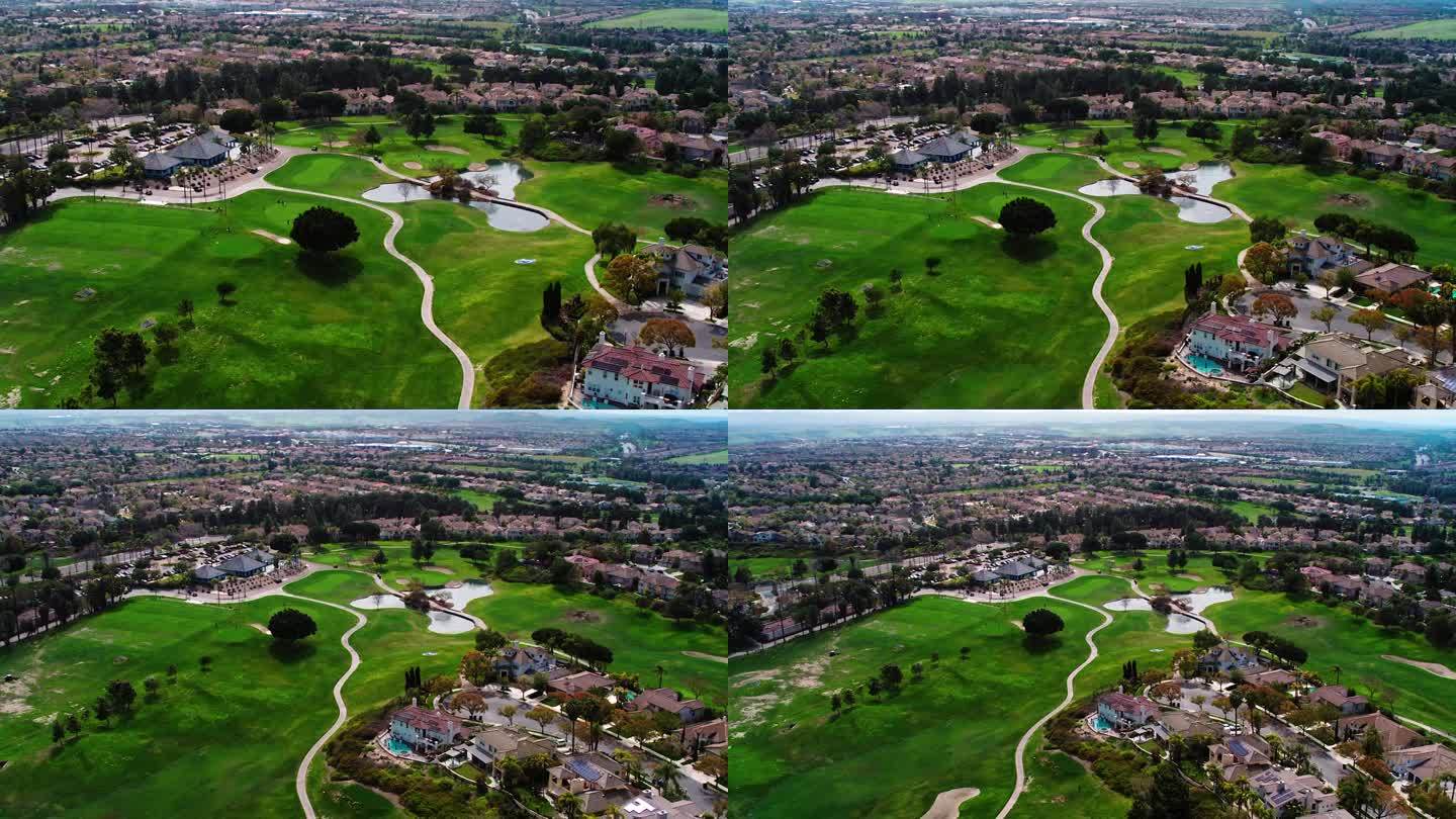 无人机拍摄的高尔夫球场在高尔夫社区在圣地亚哥，加利福尼亚