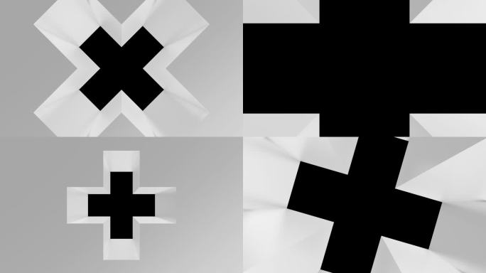 抽象的背景与轮廓符号十字或字母x在洞，隧道。3 d动画。最小的时尚构图。
