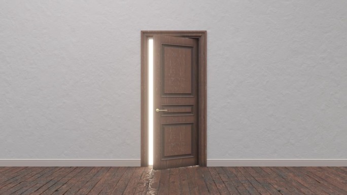 明亮房间里紧闭的木门。