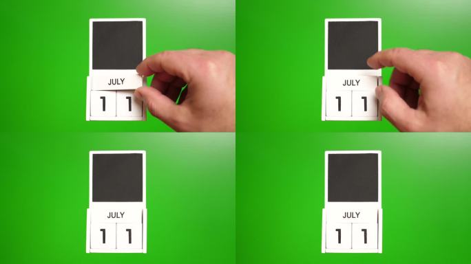 日期为7月11日的绿色背景日历。说明某一特定日期的事件。