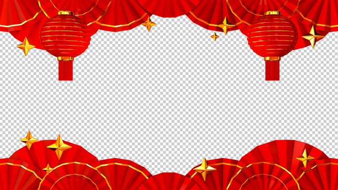 春节扇形灯笼星星框背景