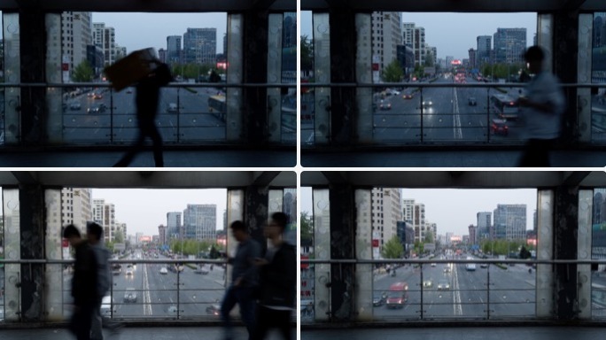 北京中关村过街天桥人流车流延时剪影