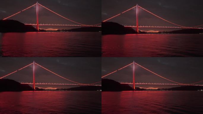 空中暮色辉煌:雅武兹苏丹塞利姆桥在傍晚的辉煌中发光#威严的暮色#桥梁照明#博斯普鲁斯远景#博斯普鲁斯