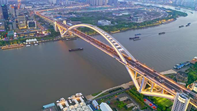 上海 黄浦滨江 卢浦大桥 后滩 夜景航拍