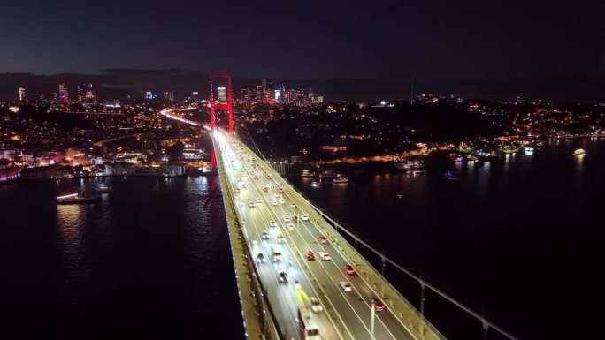 空中黄昏的优雅:伊斯坦布尔7月15日烈士大桥和博斯普鲁斯海峡的鸟瞰图”，#TemmuzŞehitle