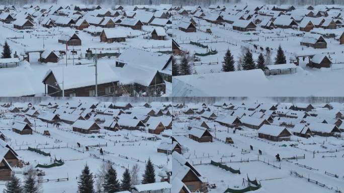 新疆禾木村冬季雪景航拍