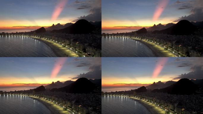 巴西里约热内卢科帕卡巴纳海滩的日落天空。