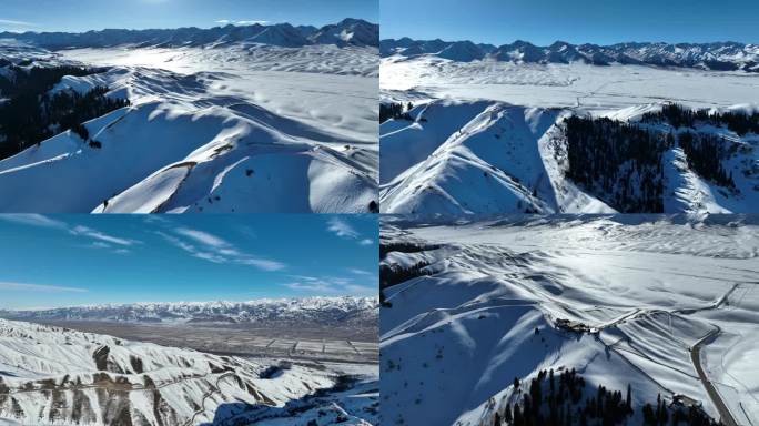 新疆伊犁那拉提航拍冬天雪景4k