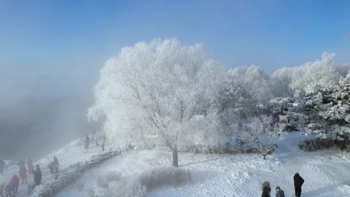吉林雾凇松花江冬季风光自然奇观航拍