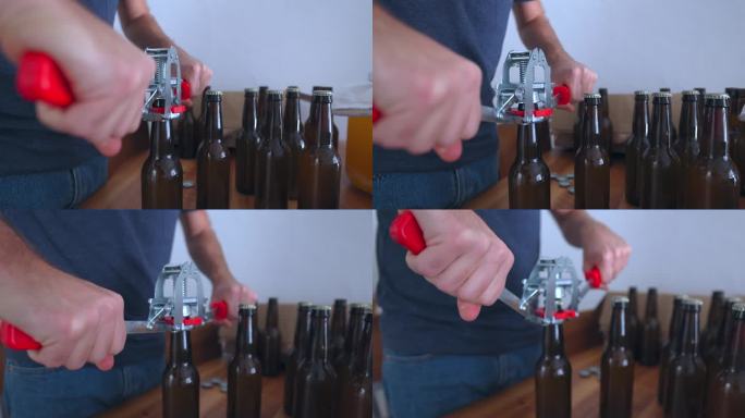 男酿酒大师灌装和包装小批量新酿造的康普茶，小企业