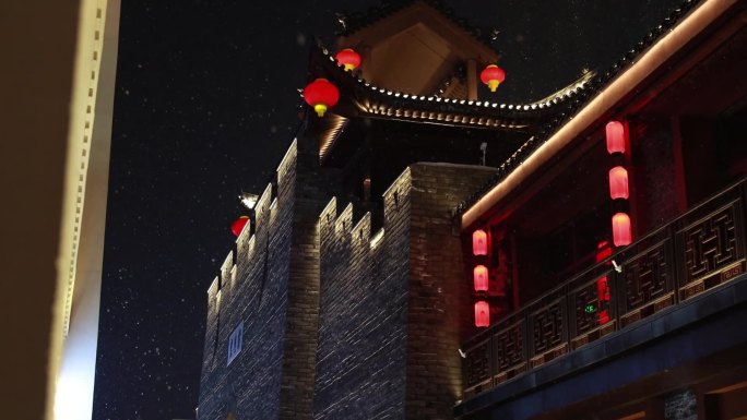 ⚝高清⚝原始素材仿古建筑雪景红灯笼夜景