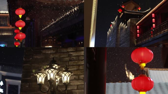 ⚝高清⚝原始素材仿古建筑雪景红灯笼夜景