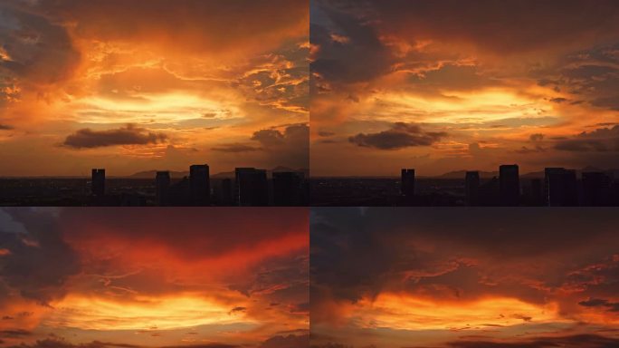 城市火烧云晚霞延时摄影空镜