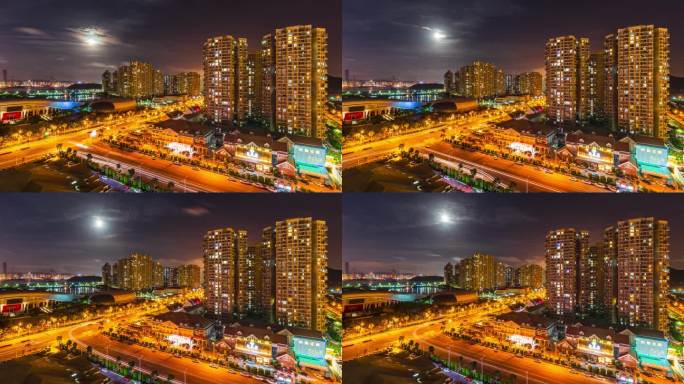 月亮从厦门城市中起升延时摄影