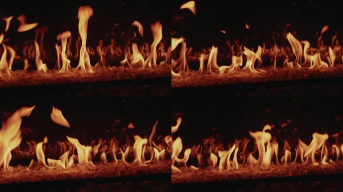 燃气壁炉与燃烧的火。缓慢的运动。