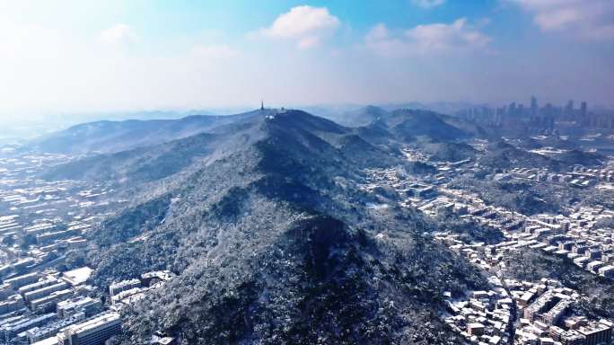 4k长沙岳麓山雪景航拍