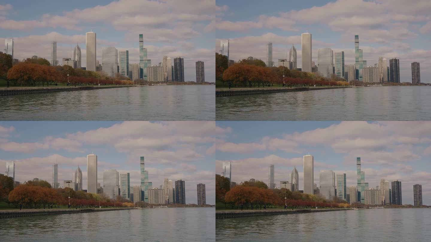 从密歇根湖到芝加哥市中心。芝加哥天际线