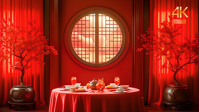 新中式餐厅客房酒店 中国古风红色氛围餐馆