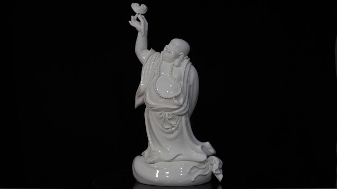 弥勒佛手持灵芝陶瓷手工艺品制作器雕塑制作