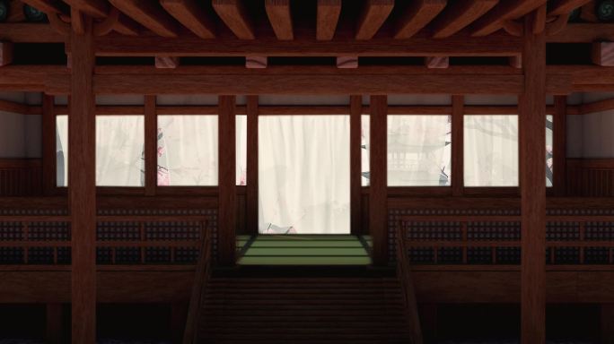 古代汉代有窗帘飘动观看台房屋阁楼角楼