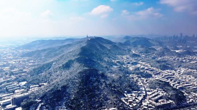 4k长沙岳麓山雪景航拍