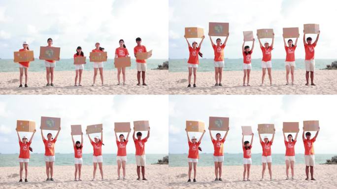 生态战士在行动:亚洲青少年在海滩上为气候变化而示威