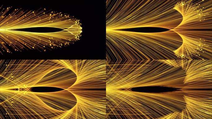 4K黄金颗粒和闪光。爆炸的烟花。抽象光纤的爆发。复杂网络内部流动的彩色电信号。介绍。标志启示者。阿尔