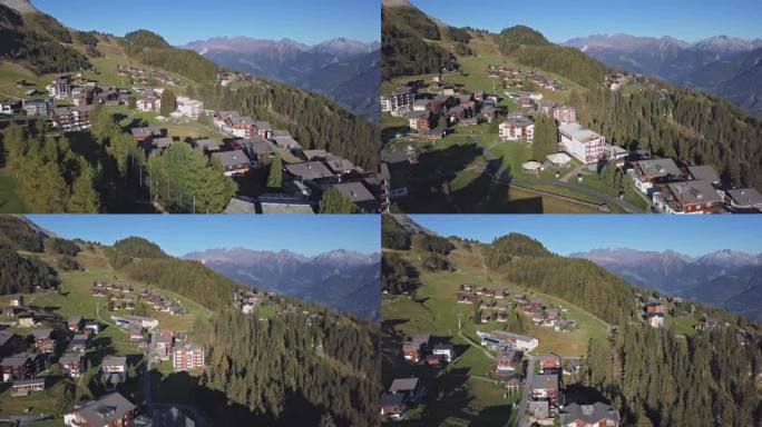 Riederalp鸟瞰图，瑞士瓦莱州的无车山村。从30帧每秒加速2倍。