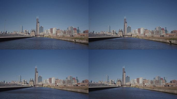 沿着芝加哥河顺流而下。芝加哥全景。金融区。