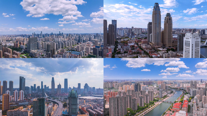 天津延时 航拍天津蓝天白云 天津夜景