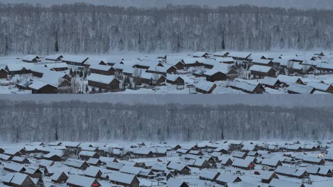 新疆禾木村冬季雪景航拍