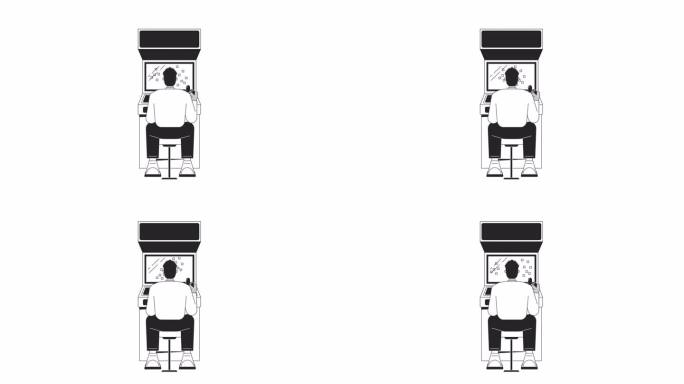 坐在街机柜前的黑人，勾勒出2D角色动画