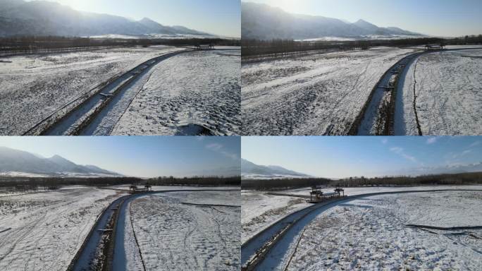 雪山 湿地 雪原 航拍 晴空万里