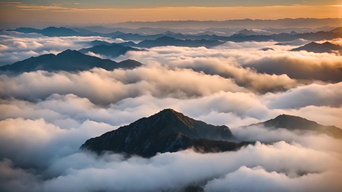 山峰阳光航拍云海日出延时雪山山脉意境风景