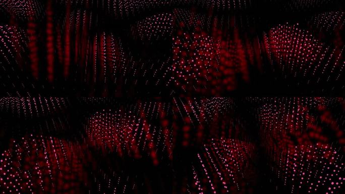 暗底带有红色微光。设计。黑色的背景抽象和红色的小颗粒飞分开。高品质4k画面