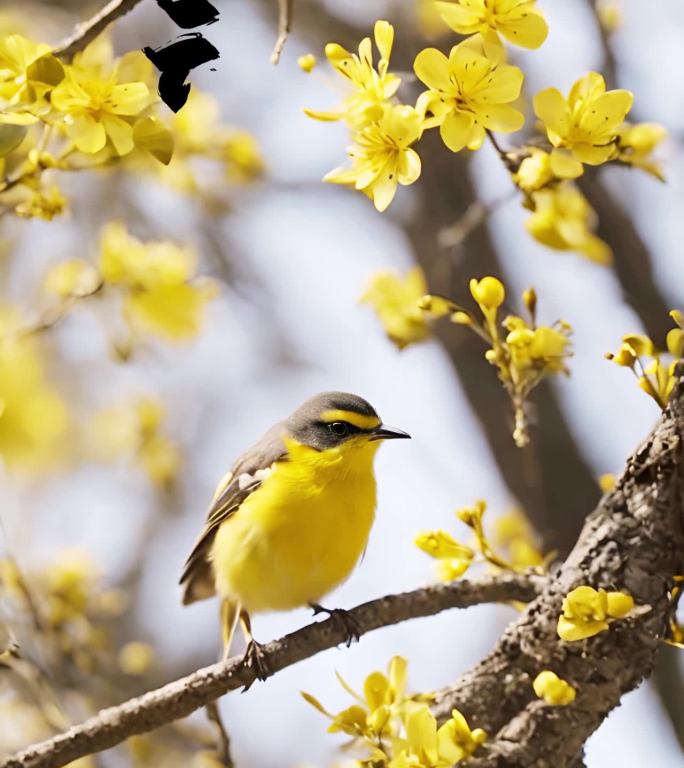 春天立春惊蛰小鸟迎春花树视频素材