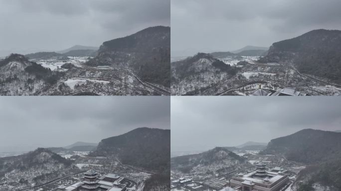 航拍襄阳博物馆新馆冬天雪景城市建筑风光