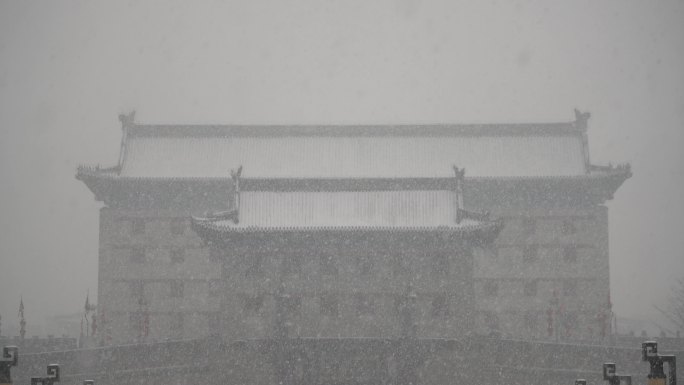 大雪中的西安永宁门中景