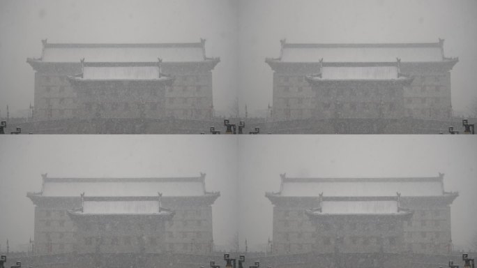 大雪中的西安永宁门中景