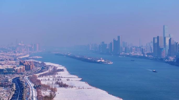 4k长沙橘子洲猴子石大桥雪景航拍