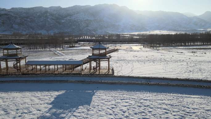 雪山 湿地 雪原 航拍 晴空万里