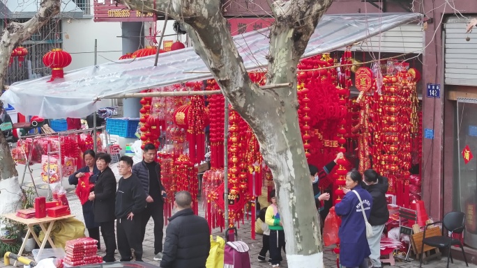 台州新年城市街景新年热闹氛围