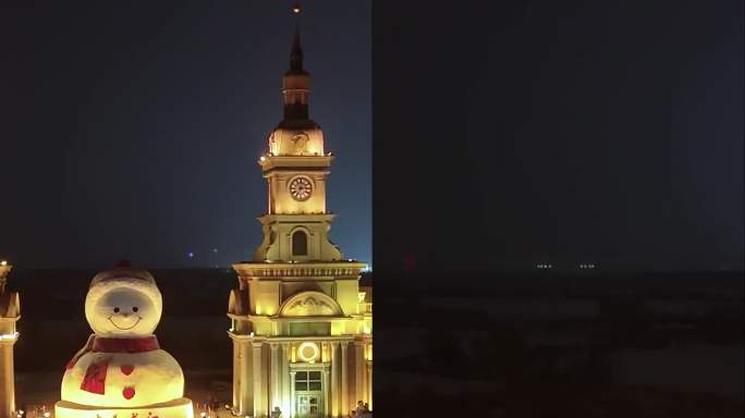 高清竖屏航拍哈尔滨冰雪大世界夜景灯光秀