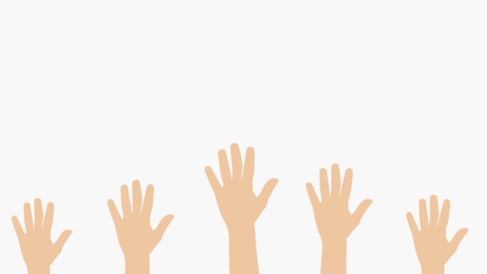 举手动画。举手和挥手投票。使用色度键的绿色背景