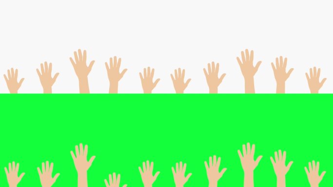 举手动画。举手和挥手投票。使用色度键的绿色背景