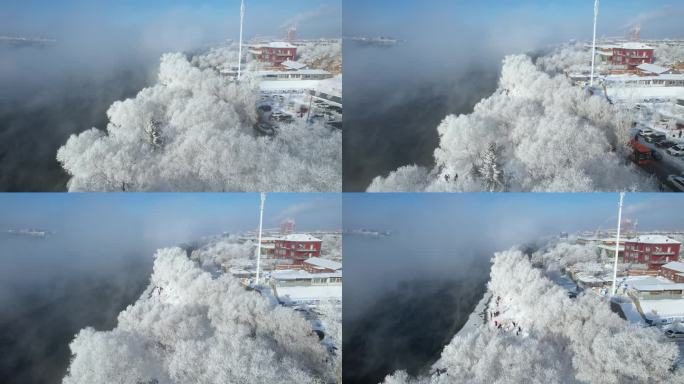 吉林雾凇松花江冬季风光自然奇观航拍